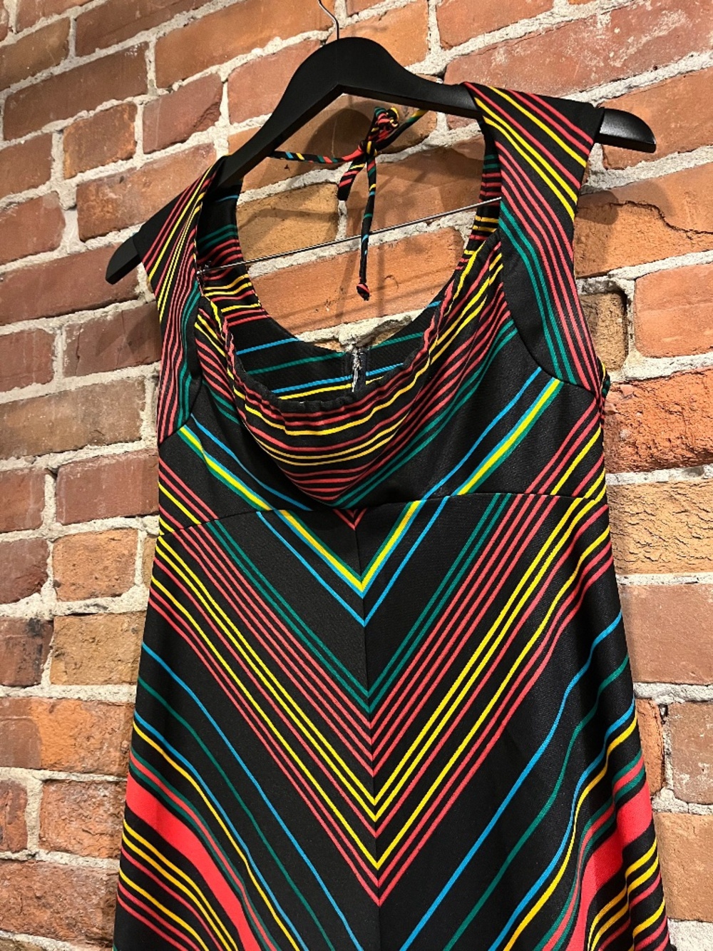 Vintage 70s Black and Rainbow Pinstripe Ronda Roy Dress